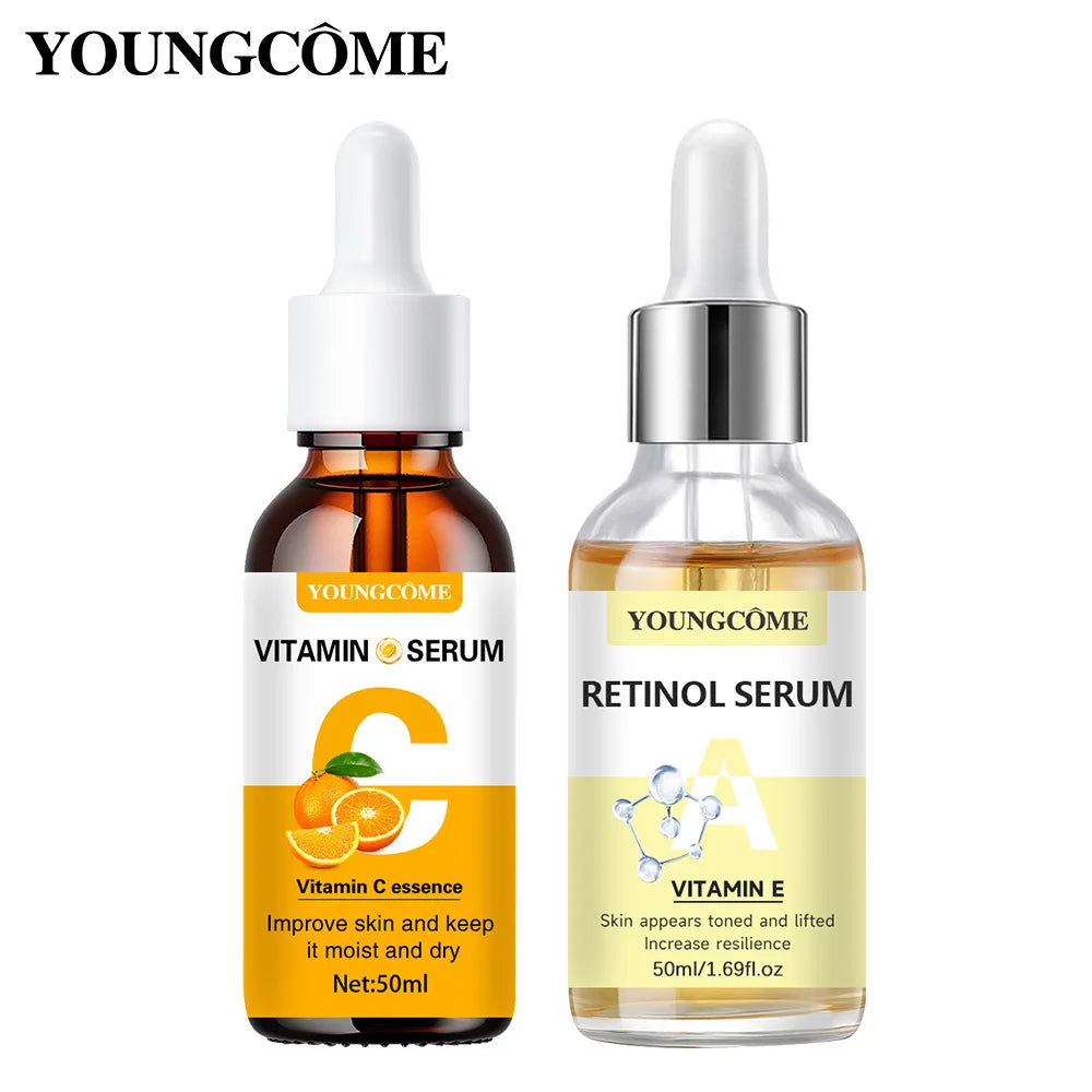 YOUNGCOME Vitamin C & Retinol Serum Set | Hydrating, Smoothing & Anti-Wrinkle | Fortified with Vitamin E | 2pcs x 50ml