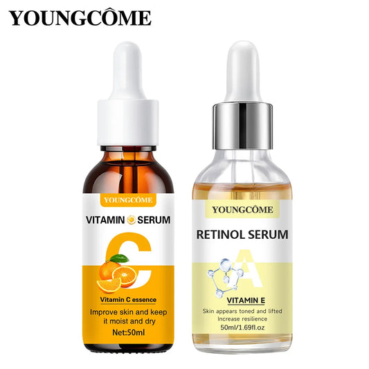 YOUNGCOME Vitamin C & Retinol Serum Set | Hydrating, Smoothing & Anti-Wrinkle | Fortified with Vitamin E | 2pcs x 50ml