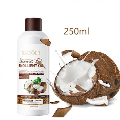 SADOER Coconut Massage & Body Oil | Nourishes Hair, Firms Skin & Lightens Fine Lines | Soothes Dry Skin & Reduces Frizz | 250ml