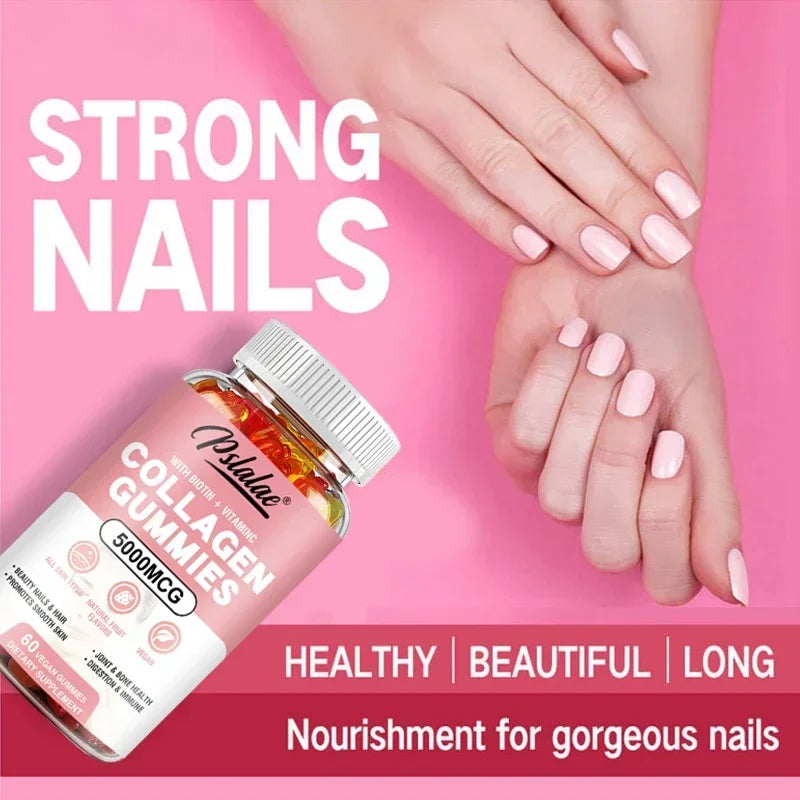Pslalae | Collagen Gummies with Biotin & Vitamin C | Hair, Skin, Nails, Joint & Immune Support | 60 Vegan Gummies
