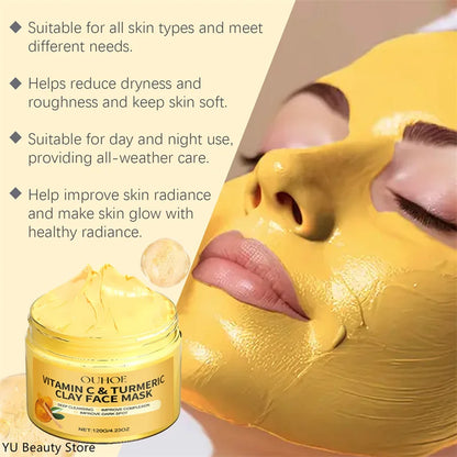 Turmeric Vitamin C Clay Mask Deep Cleansing Facial Improves Dark Spots Acne Hydrating Skin Care Tightens Skin Evens Skin Tone