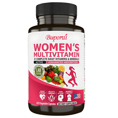 Buporai | Women's Daily Multivitamin with Vitamins A, C, E, D, K | Energy, Skin, Bone & Immune Support