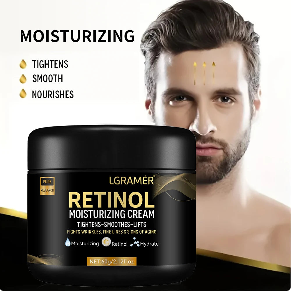 LGRAMÉR Men’s Retinol Face Moisturizer | Anti-Wrinkle, Pore-Tightening & Skin Lifting | Hydrating & Whitening Retinol Cream | 60g