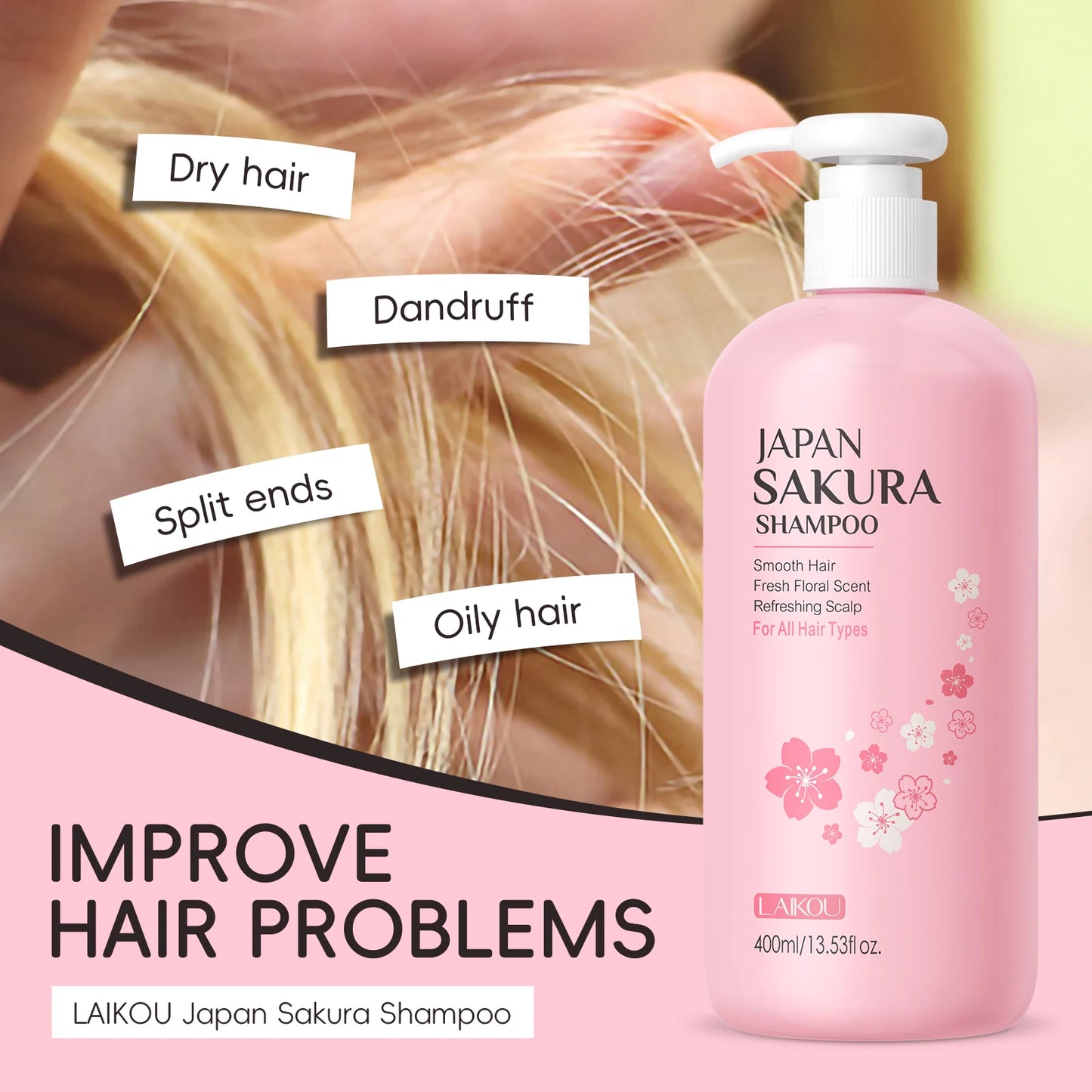 Laikou | Japan Sakura shampoo | Repair, Anti-Split Ends & Frizz Control