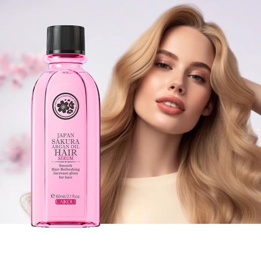 LAIKOU Japan Sakura Organic Hair Oil Gloss Treatment Smoothing Hair Serum Frizz Control Shine Booster Argan Oil 60ml/100ml
