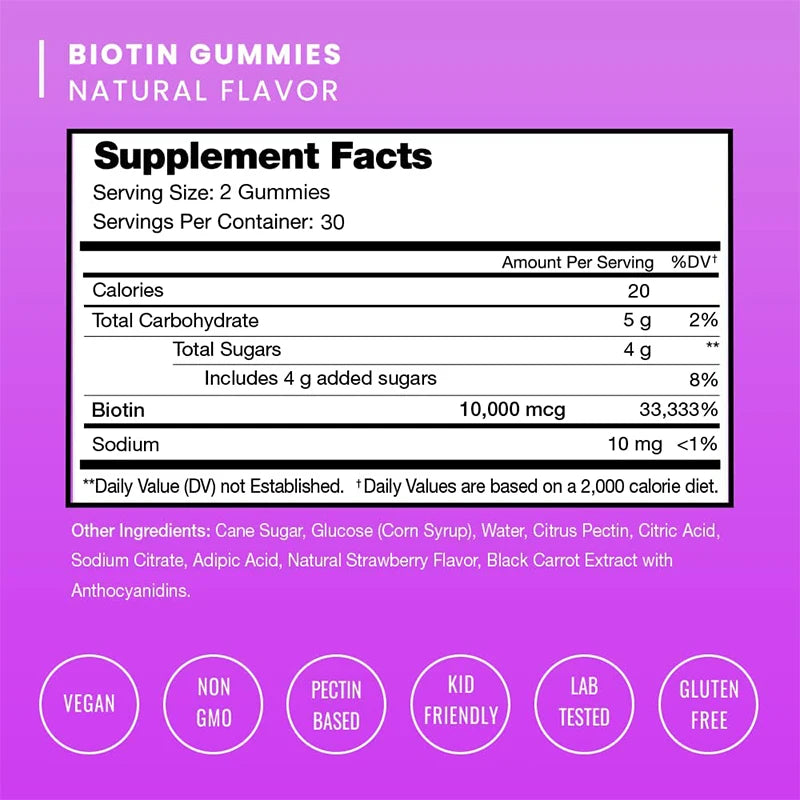 Xemenry | Premium Biotin Gummies | Healthy Hair, Skin & Nails | 60 Vegan Gummies