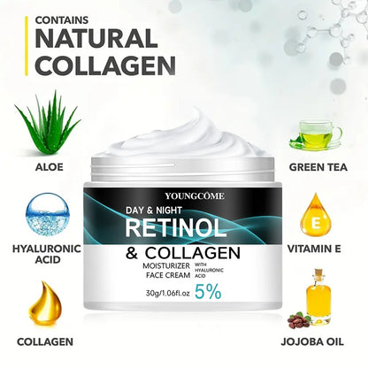 YOUNGCOME Retinol & Collagen Moisturizing Cream | With Hyaluronic Acid | Brightening, Nourishing & Skin Texture Improvement | Day & Night Use | 30g