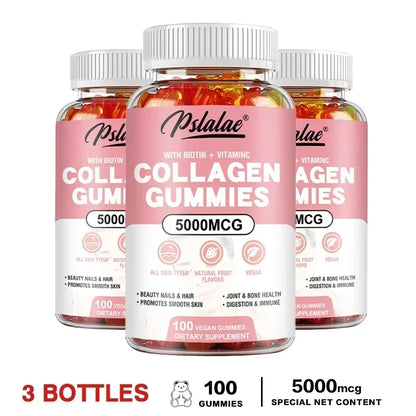 Pslalae | Collagen Gummies with Vitamin C & Biotin | Hair, Nails, Smooth Skin, Joint & Bone Health | 60 Vegan Gummies