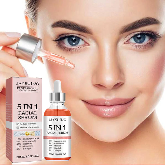JAY SUING 5-in-1 Professional Facial Serum | Hyaluronic Acid, Vitamin C, Niacinamide, Collagen & Vitamin E | Anti-Wrinkle, Spot-Fading & Pore-Minimizing | 30ml