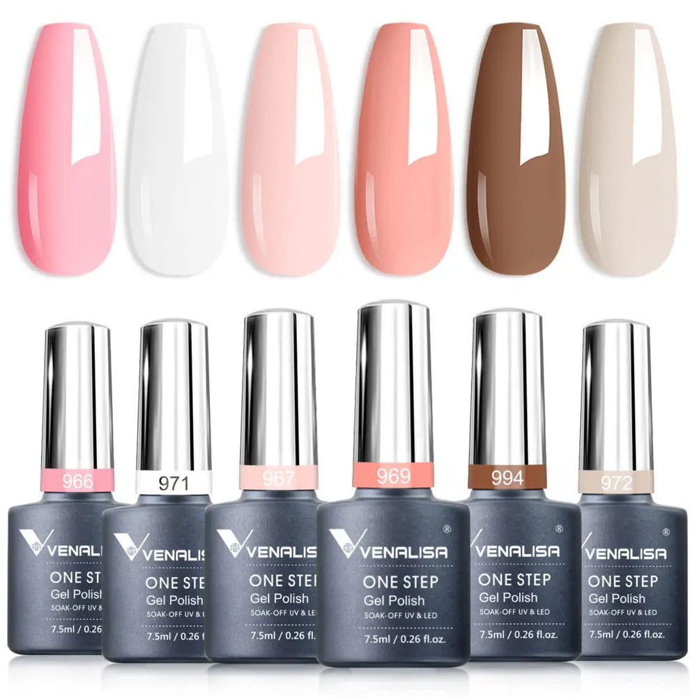 Venalisa Nail Gel Polish Kit HEMA FREE Nude Pink Color Collection Self Leveling Full Coverage Nail Manicure Set 6Pcs Kit