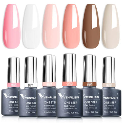 Venalisa Nail Gel Polish Kit HEMA FREE Nude Pink Color Collection Self Leveling Full Coverage Nail Manicure Set 6Pcs Kit
