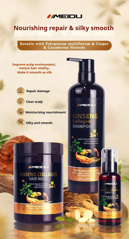 Meidu Profissional Hair & Scalp Nourishing Shampoo and Conditioner Keratin Hair Mask Set Straightening Smoothing Hair Care