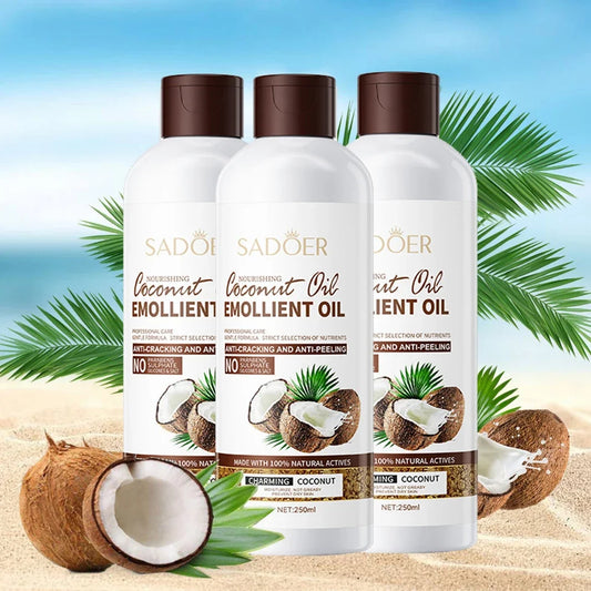 SADOER Coconut Massage & Body Oil | Nourishes Hair, Firms Skin & Lightens Fine Lines | Soothes Dry Skin & Reduces Frizz | 250ml