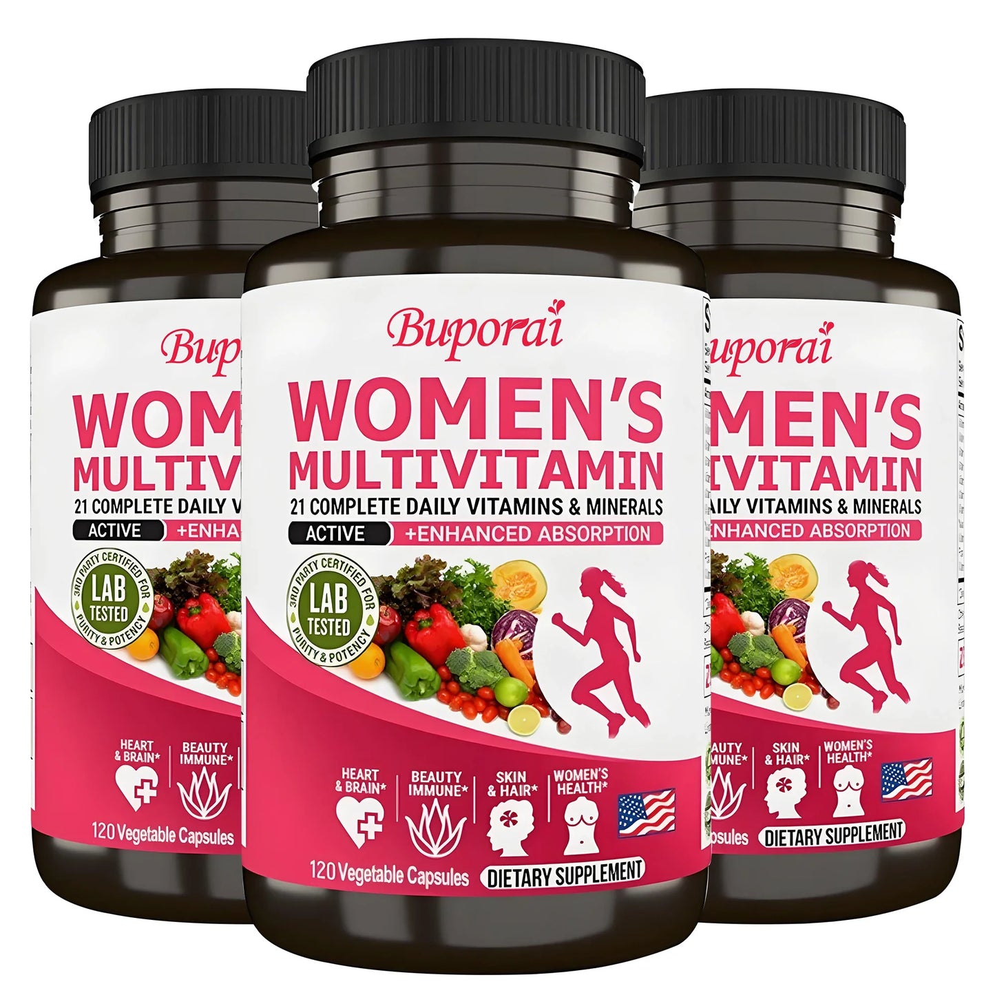 Buporai | Women's Daily Multivitamin with Vitamins A, C, E, D, K | Energy, Skin, Bone & Immune Support