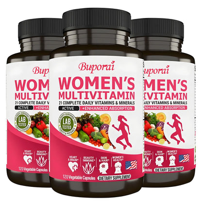 Buporai | Women's Daily Multivitamin with Vitamins A, C, E, D, K | Energy, Skin, Bone & Immune Support