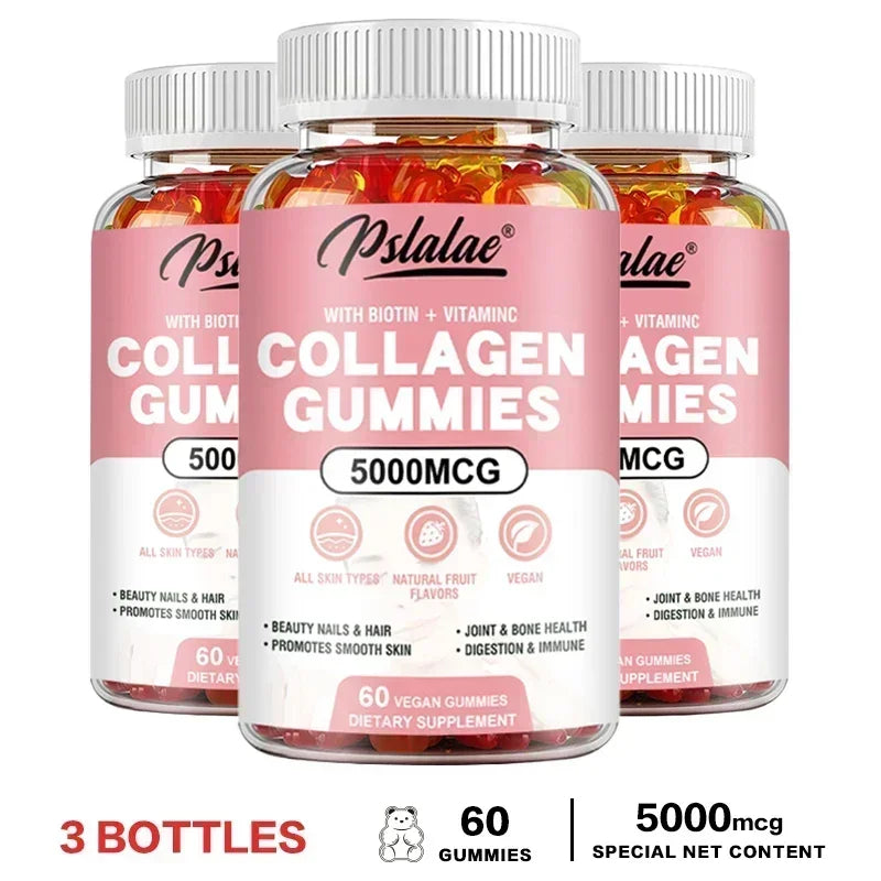 Pslalae | Collagen Gummies with Vitamin C & Biotin | Hair, Nails, Smooth Skin, Joint & Bone Health | 60 Vegan Gummies