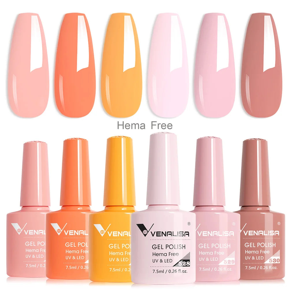 Venalisa Nail Gel Polish Kit HEMA FREE Nude Pink Color Collection Self Leveling Full Coverage Nail Manicure Set 6Pcs Kit