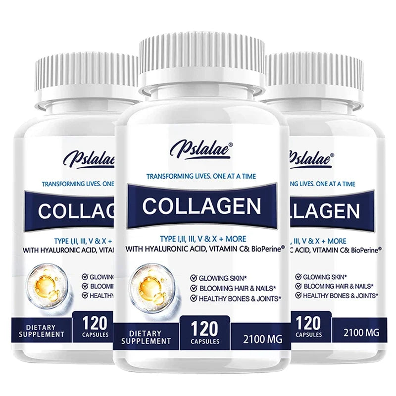Pslalae | Collagen Capsules with Hyaluronic Acid & Vitamin C | Skin, Hair, Nails, Joints Support | 30/60/120 Capsules