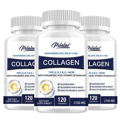 Pslalae | Collagen Capsules with Hyaluronic Acid & Vitamin C | Skin, Hair, Nails, Joints Support | 30/60/120 Capsules