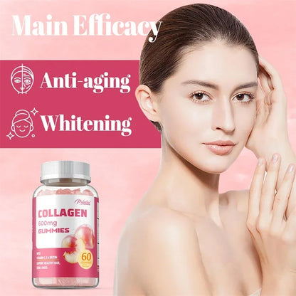 Pstalac | Collagen Gummies 600mg | Anti-Aging, Hair, Skin, Nails & Immune Support | 60 Gummies