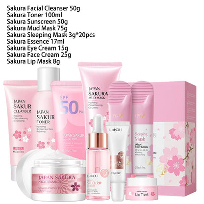 Sakura Skincare Set | 9-Piece Korean Beauty Kit | Hydration, Brightening & Sun Protection