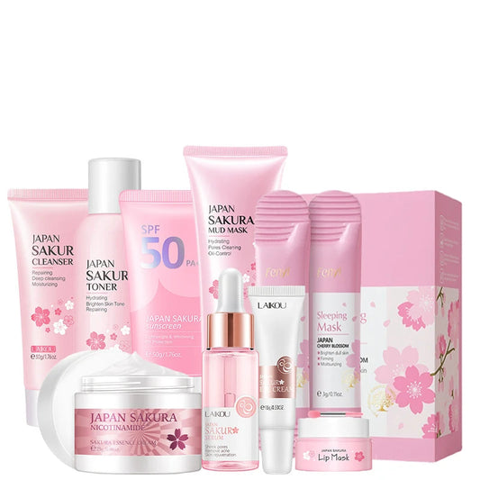 Sakura Skincare Set | 9-Piece Korean Beauty Kit | Hydration, Brightening & Sun Protection