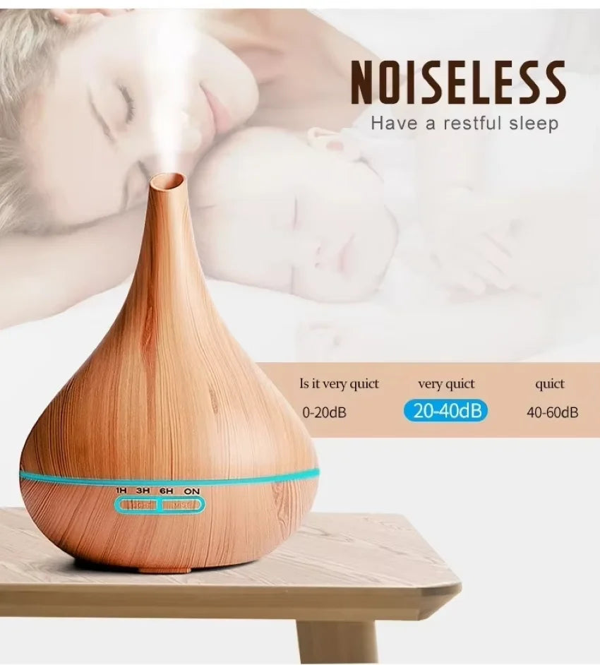400 ML Modern Electric Humidifier Essential Aroma Oil Diffuser Ultrasonic Wood Grain Air Humidifier Mist Maker LED Light