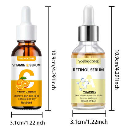 YOUNGCOME Vitamin C & Retinol Serum Set | Hydrating, Smoothing & Anti-Wrinkle | Fortified with Vitamin E | 2pcs x 50ml