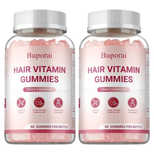 Buporai | Hair Growth Gummies | Strengthens Hair, Skin & Nails, Improves Elasticity | 60 Gummies