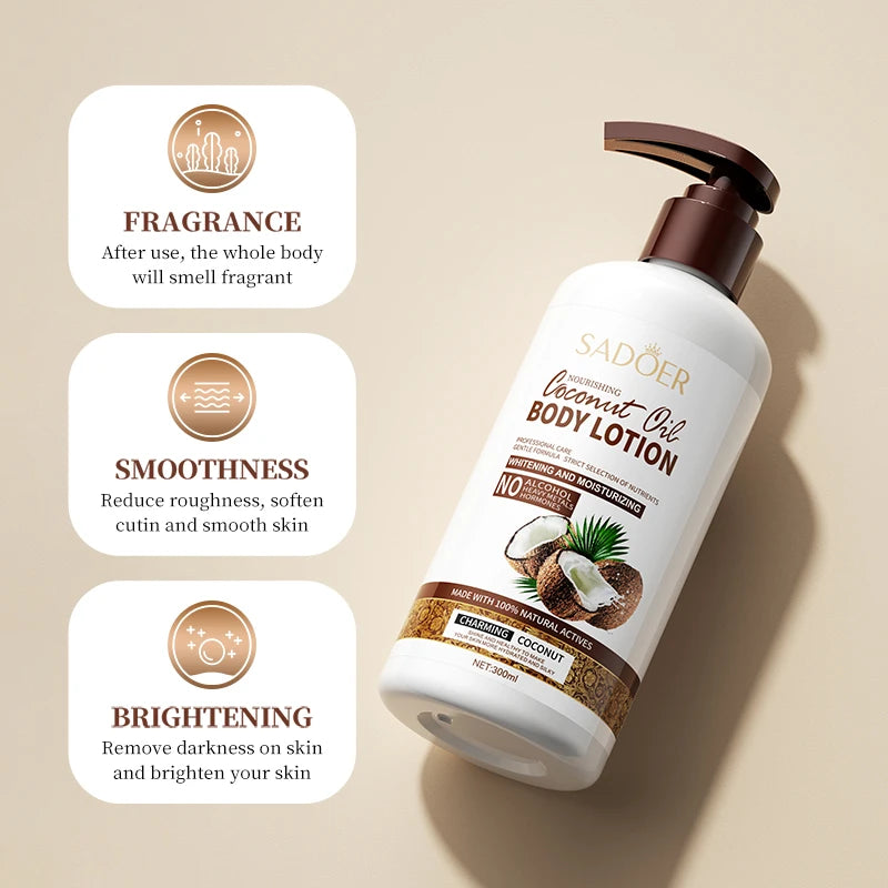 SADOER 300ML Coconut Deep Hydrating Moisturizing Body Lotion Long-Lasting Fragrance Natural Nourishing Cream With Shea Butter