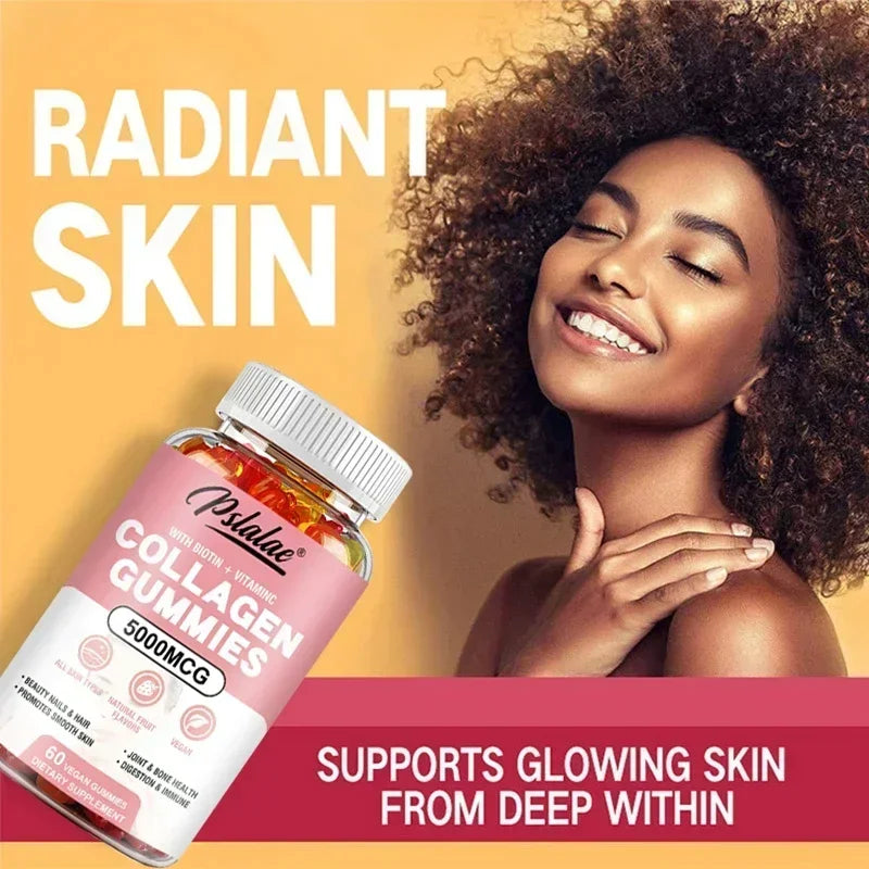 Pslalae | Collagen Gummies with Vitamin C & Biotin | Hair, Nails, Smooth Skin, Joint & Bone Health | 60 Vegan Gummies