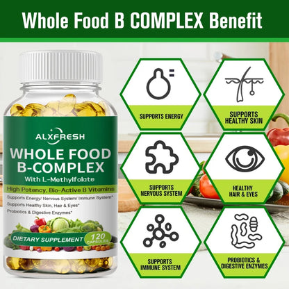 Alxfresh | Whole Food B-Complex with L-Methylfolate | Energy, Hair, Skin & Immune Support