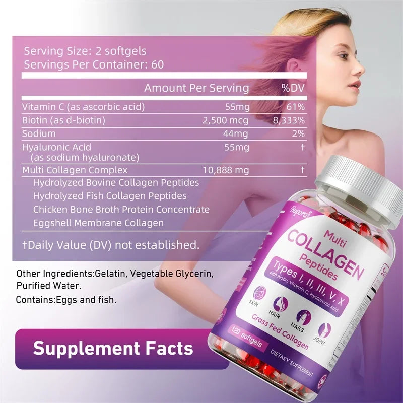 Buporai | Collagen Peptides with Biotin & Vitamin C | Skin, Hair, Nails, Joint & Digestion Support | 60 Capsules
