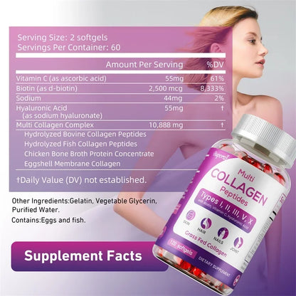 Buporai | Collagen Peptides with Biotin & Vitamin C | Skin, Hair, Nails, Joint & Digestion Support | 60 Capsules