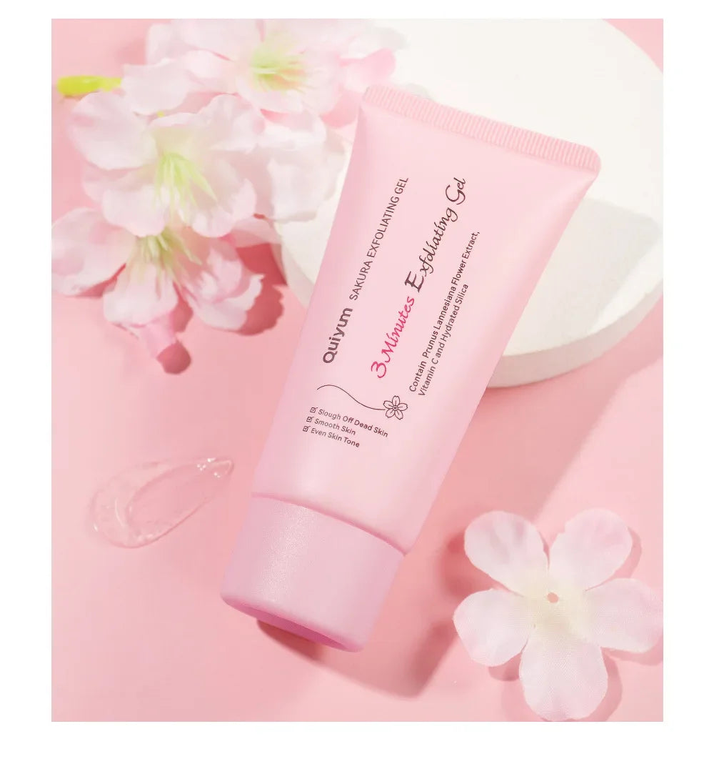 Quiyum Sakura Exfoliating Gel | Facial Scrub with Vitamin C & Prunus Lannesiana Extract | Moisturizing, Smoothing & Even Skin Tone | 50g