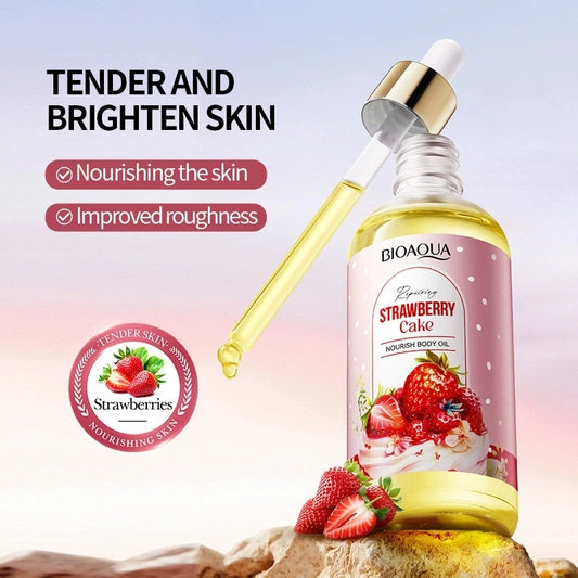BIOAQUA Strawberry Cake Body Oil Moisturizing Anti Peeling Tender Brightening Skin Essence Body Cream Lotion Skin Care