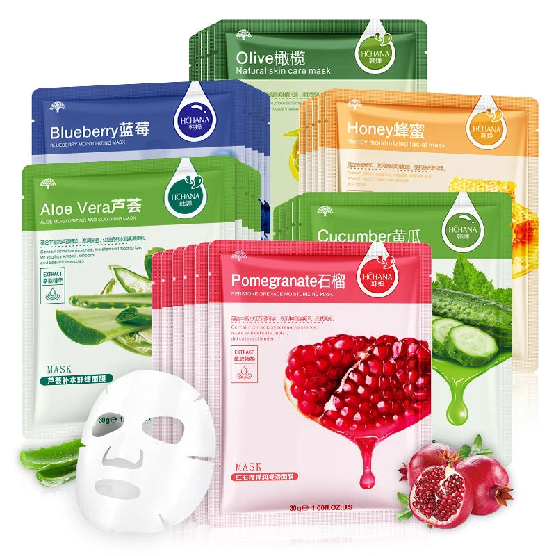 Fresh Fruit Facial Masks | Korean Skincare for Moisturizing, Firming & Hydrating | Sheet Mask Set for Healthy, Glowing Skin|30pcs