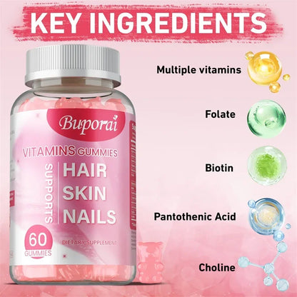 Buporai | Hair, Skin & Nails Gummies | Supports Hair Growth, Skin Care & Nail Health | 60 Gummies