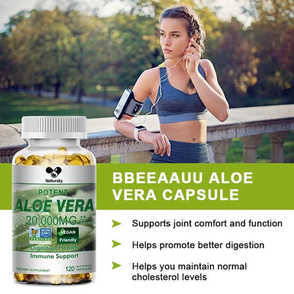 Naturaly | Aloe Vera Extract Capsules | Relieves Constipation, Detox, Fat Burn, Digestive & Immune Support | 120 Capsules