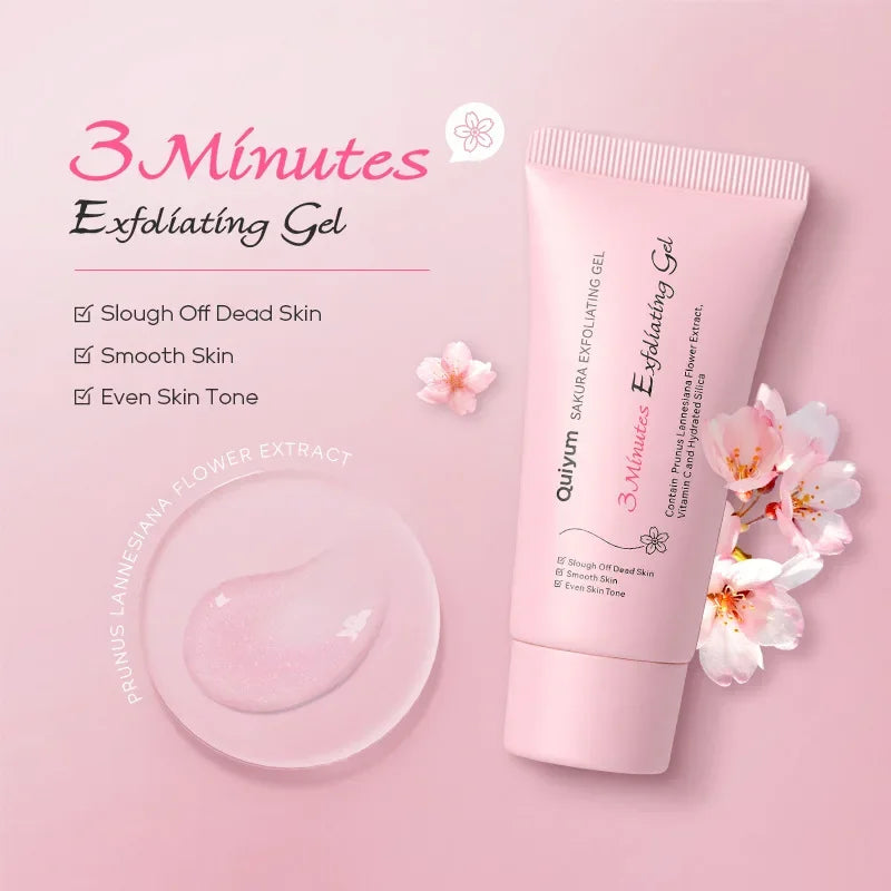 Quiyum Sakura Exfoliating Gel | Facial Scrub with Vitamin C & Prunus Lannesiana Extract | Moisturizing, Smoothing & Even Skin Tone | 50g