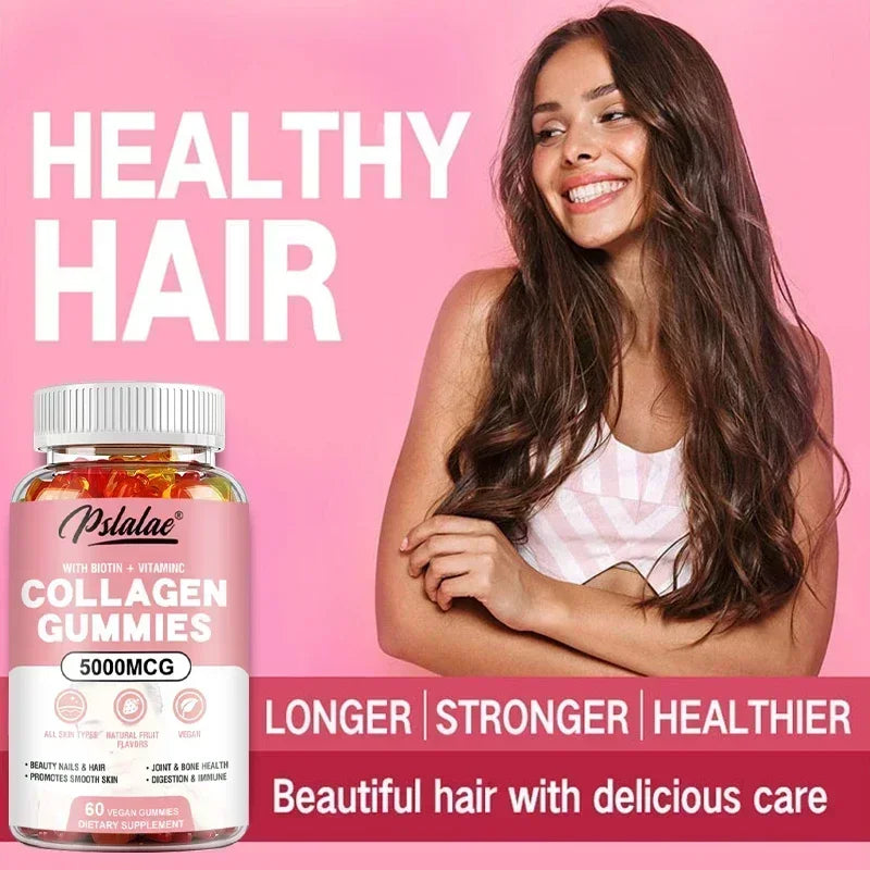 Pslalae | Collagen Gummies with Vitamin C & Biotin | Hair, Nails, Smooth Skin, Joint & Bone Health | 60 Vegan Gummies