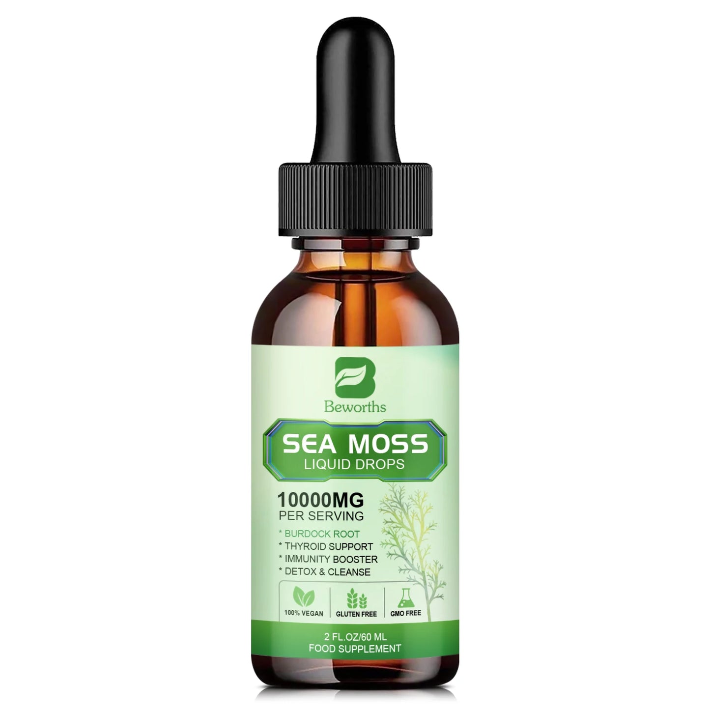 Beworths | Sea Moss Liquid Drops Burdock Root | Thyroid, Immunity & Weight Support