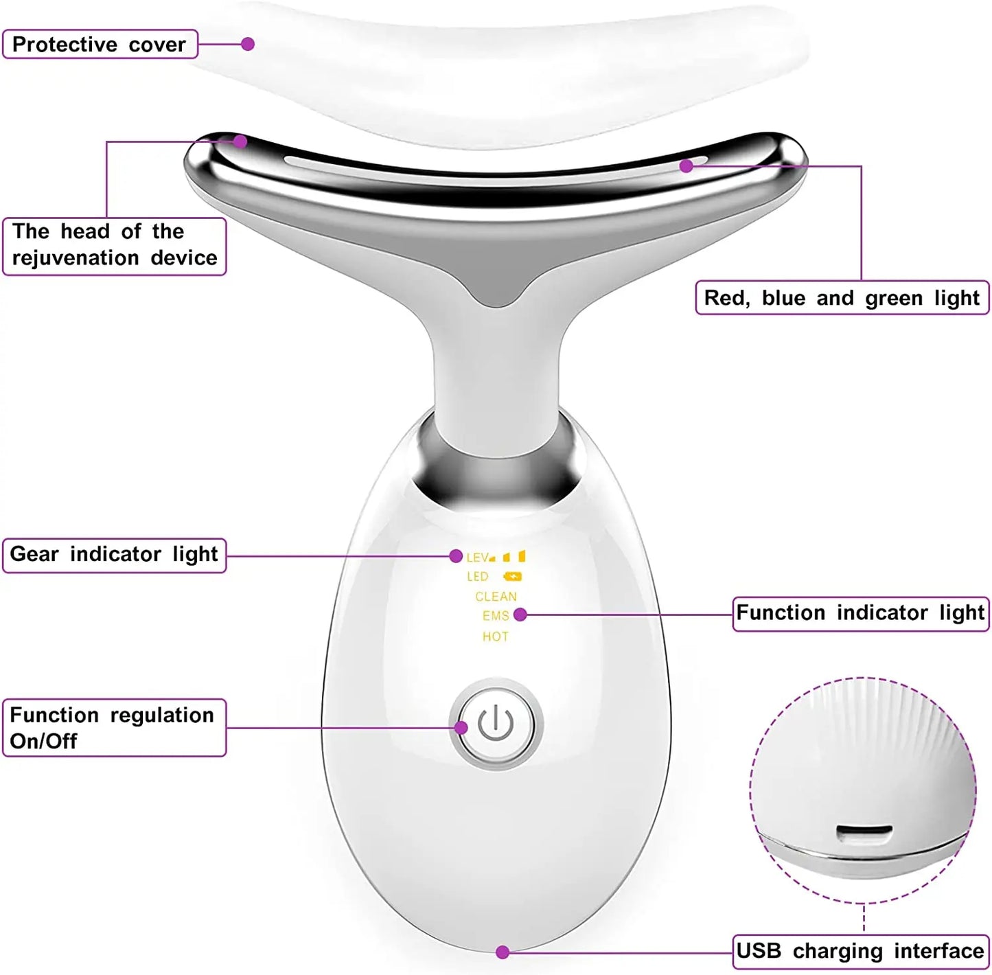 Neck Massager & Facial Lift Device | 3 Light Modes LED Skin Tightening Beauty Instrument