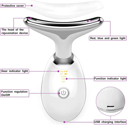 Neck Massager & Facial Lift Device | 3 Light Modes LED Skin Tightening Beauty Instrument