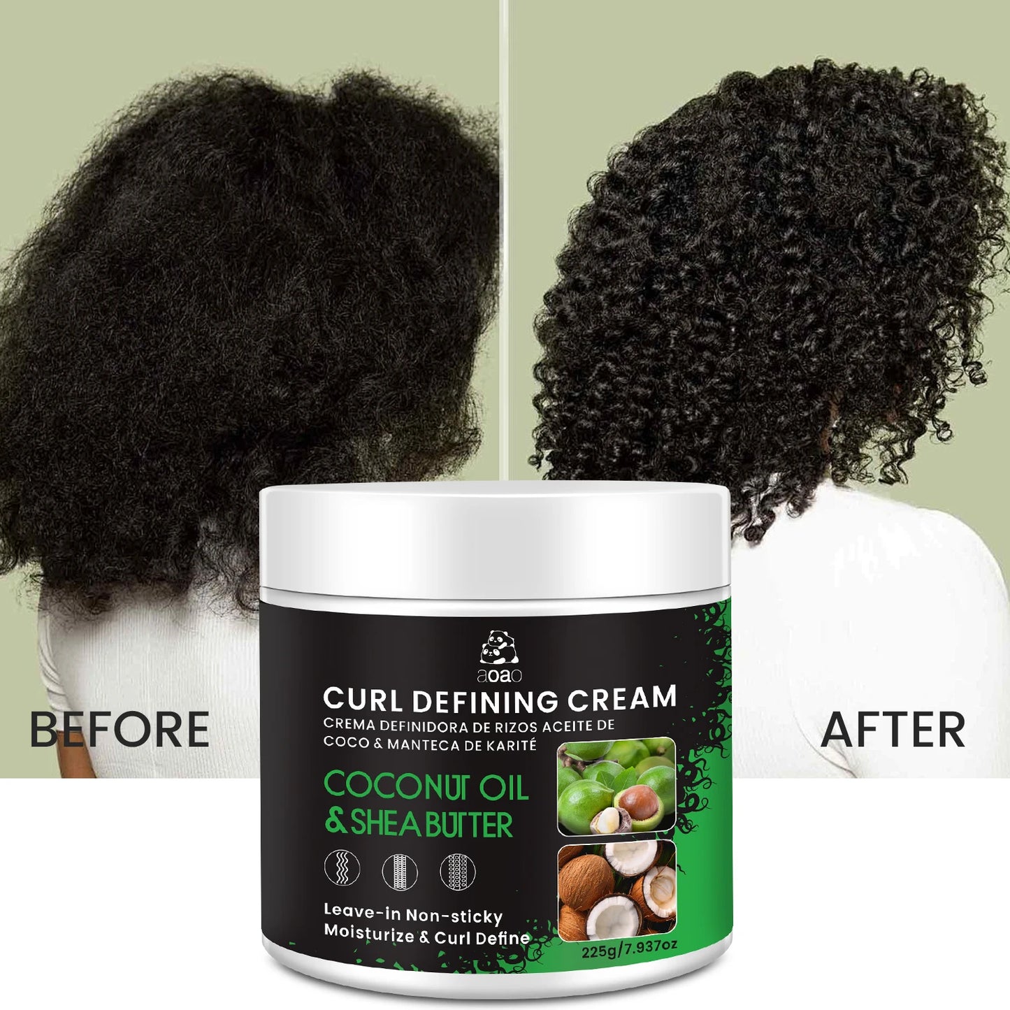 Curly Hair Styling Cream with Coconut Oil and Shea Butter Moisturizing and Softening Curl Defining Conditioner