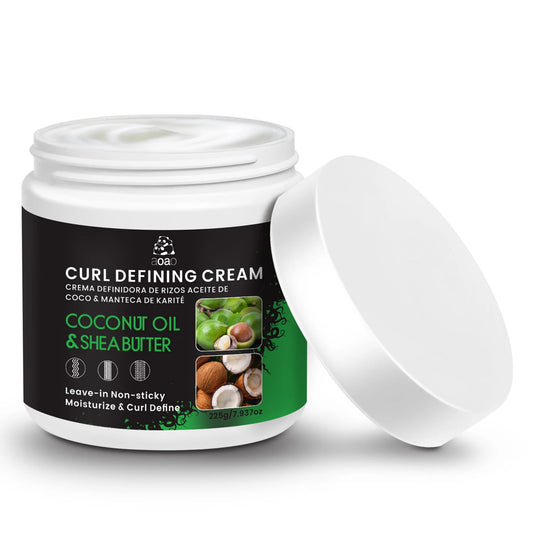 AOAO Curl Defining Cream – 225g Coconut Oil & Shea Butter Leave-In Conditioner for Curly Hair