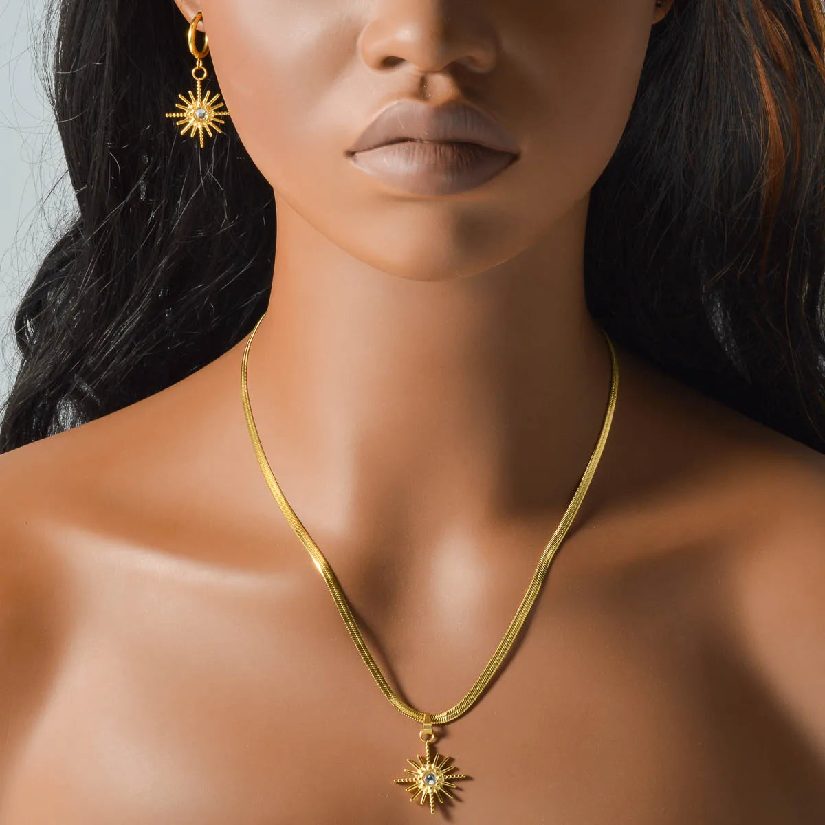 Stainless Steel Necklace Earrings Set Trend Moon Star Hollow Pendant For Women Fashion Party 18K Gold-Plated Jewelry Set Gift