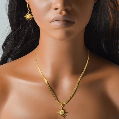 Stainless Steel Necklace Earrings Set Trend Moon Star Hollow Pendant For Women Fashion Party 18K Gold-Plated Jewelry Set Gift