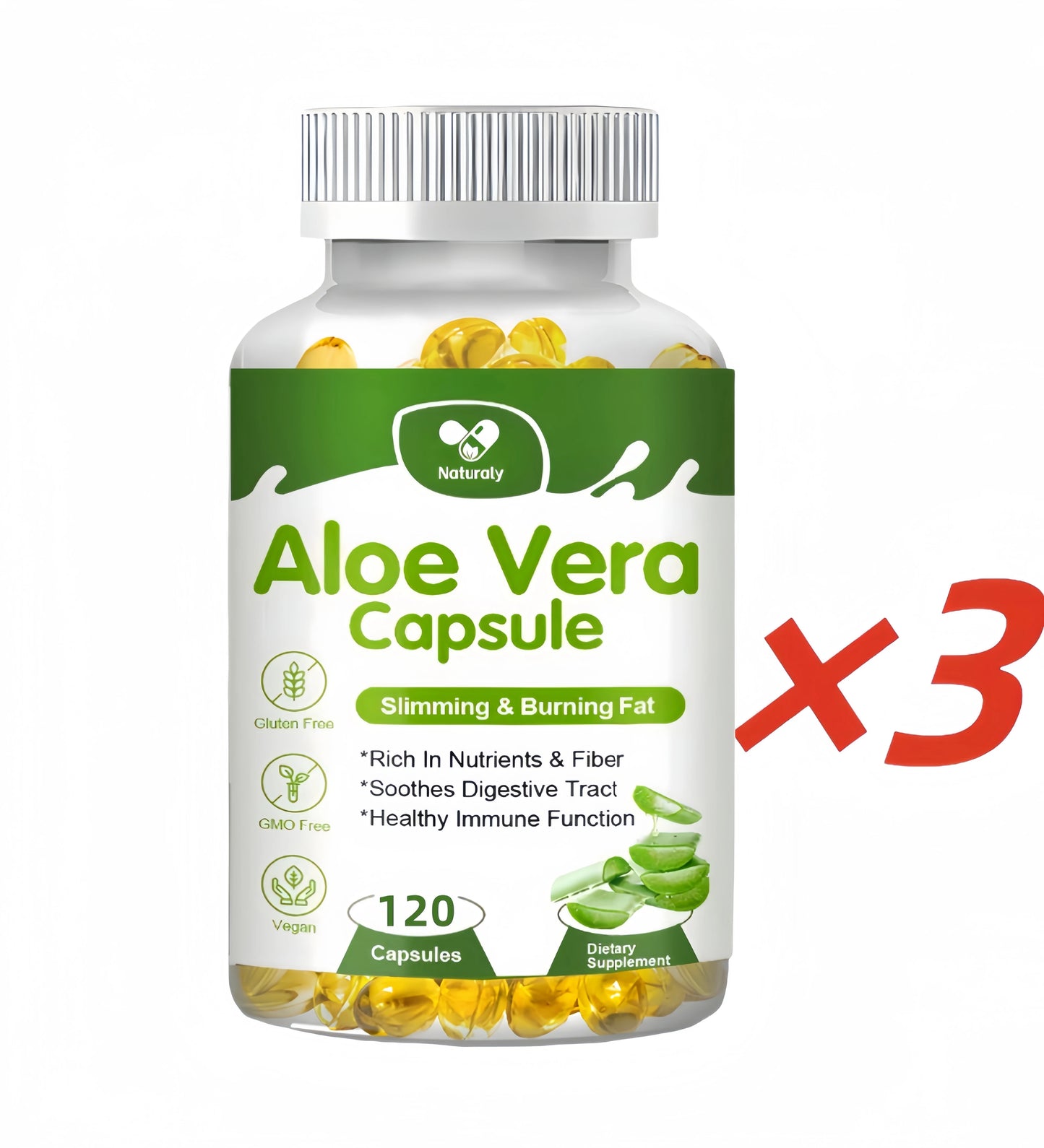 Naturaly | Aloe Vera Capsules | Slimming, Detox, Digestive & Immune Support | 120 Capsules