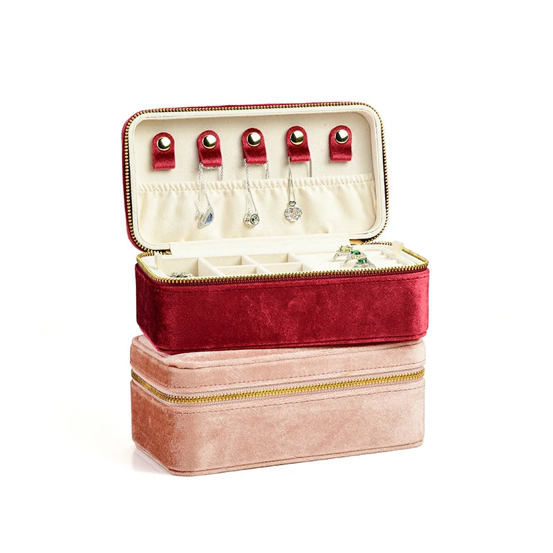 TAIMY Double Layer Velvet Jewelry Box Portable Travel Large Capacity Ring Earrings Box Minor Flaws Clearance Sale Free Shipping